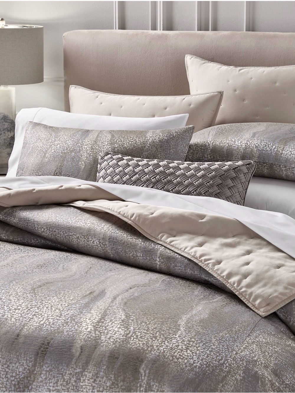 Hotel Collection Terra 3 pc. Metallic Grey & Taupe Duvet Set New in Package